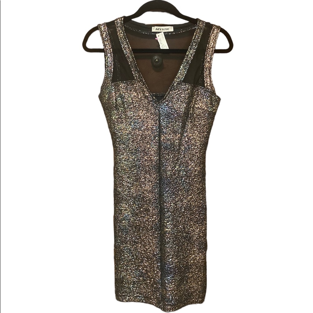Mystic Multi Black Bronze Metallic Shimmer Bodycon Stretch Dress